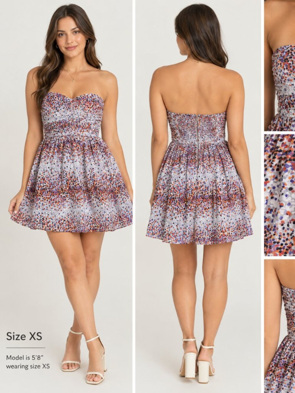 Parker Size XS Strapless Sweetheart Dress in White, Orange & Purple